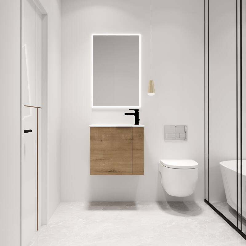 Malwee 22" Floating Bathroom Vanity, Mini Wall Mounted Bathroom Vanity, Single with Ceramic Top and Soft Close Door