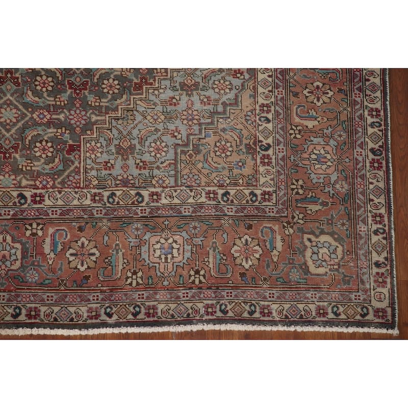Grey Distressed Tabriz Persian Vintage Area Rug Handmade Wool Carpet - 6'6" x 9'7"