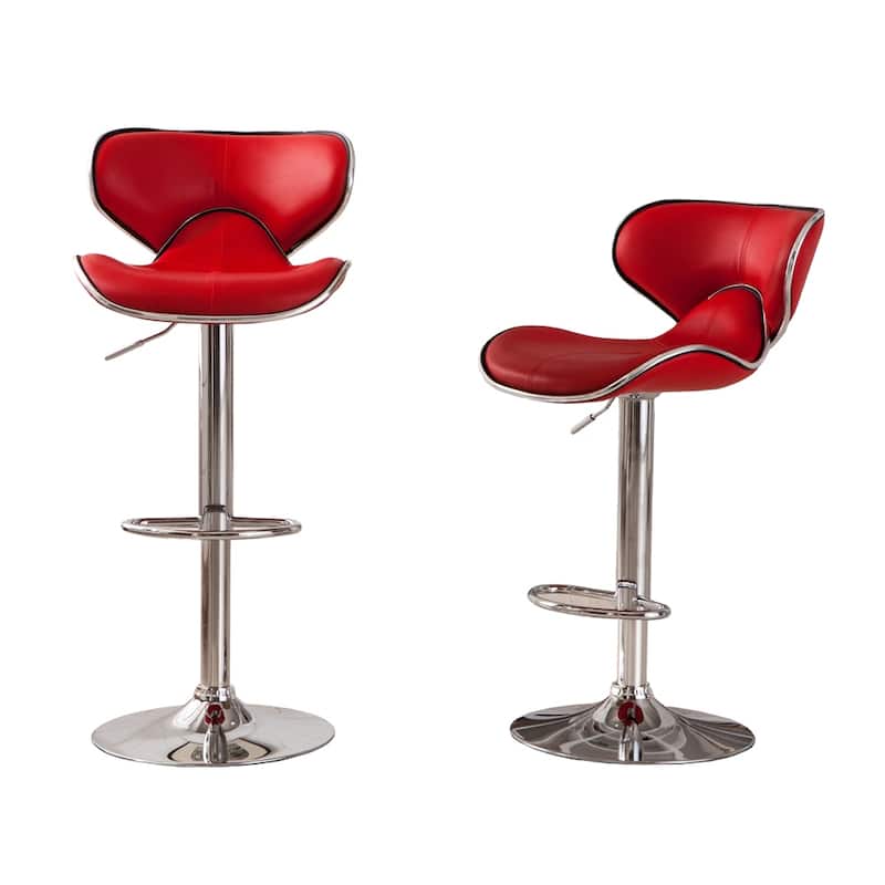 Upholstery Adjustable Swivel Barstool w/ Chrome Base (Set of 2) - Red
