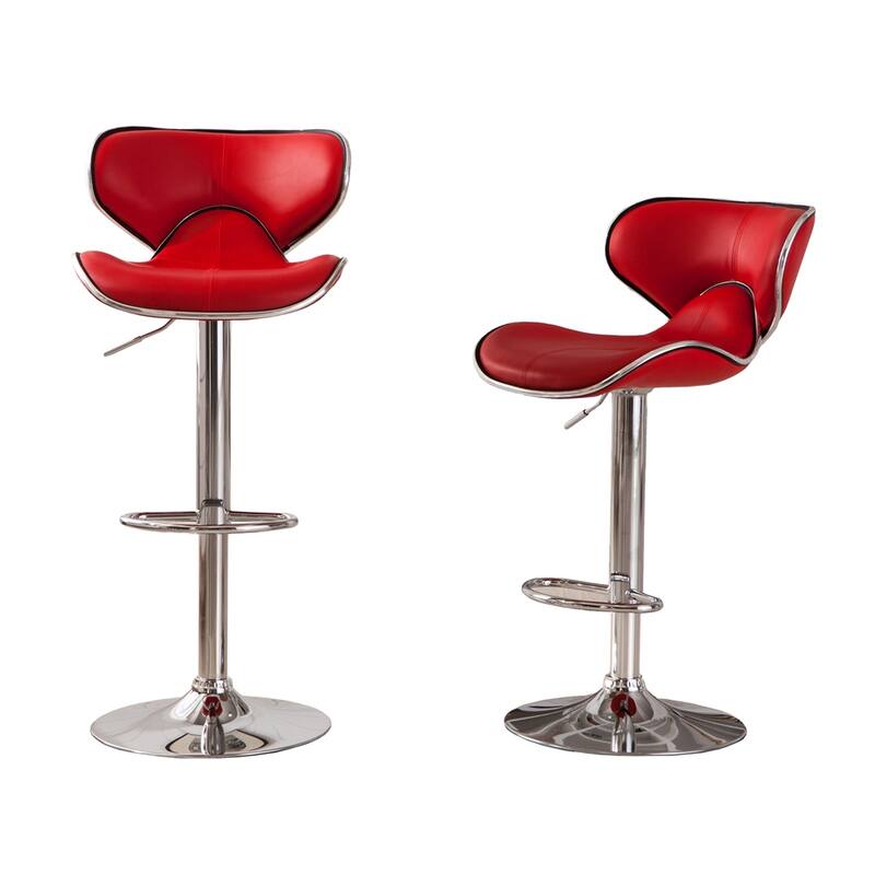 Upholstery Airlift Adjustable Swivel Barstool w/ Chrome Base, Set of 2 - Red