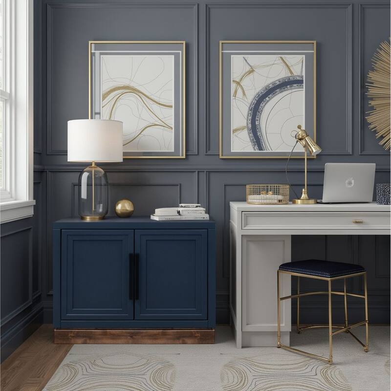 Bridgevine Home Nora Modular 2-Door Base Cabinet, No Assembly Required, Two-Tone Finish - Blue Denim and Whiskey