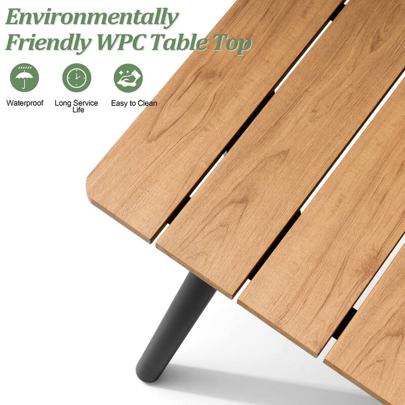 Outdoor Rectangle Aluminum Dining Table with Umbrella Hole with Durable Adjustable Reclining Folding Chair