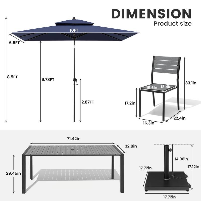 9/11-Piece Outdoor Dining Set Aluminum Table and Stackable Chairs w/10 ft Umbrella and Base