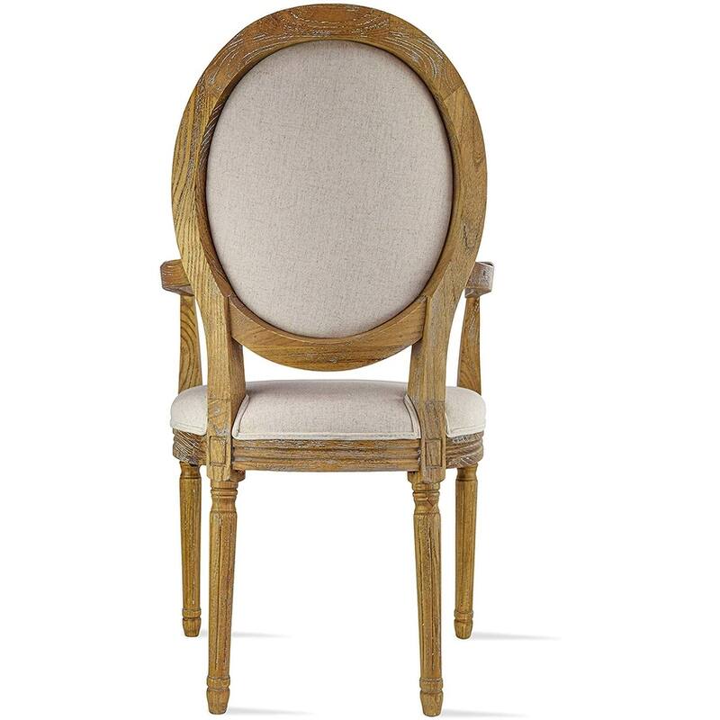 Set of 2 Cream Color Upholstered Button Tufted Back Fabric Dining Modern Arm Chair With Padded Seat Solid Wood Legs