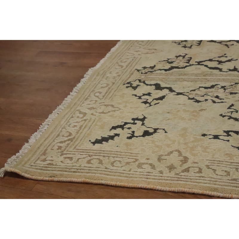 Hand Knotted Oriental 100% Wool Carpet Traditional Medallion Beige & Ivories Kerman Area Rug - 13' 8'' X 9' 9''