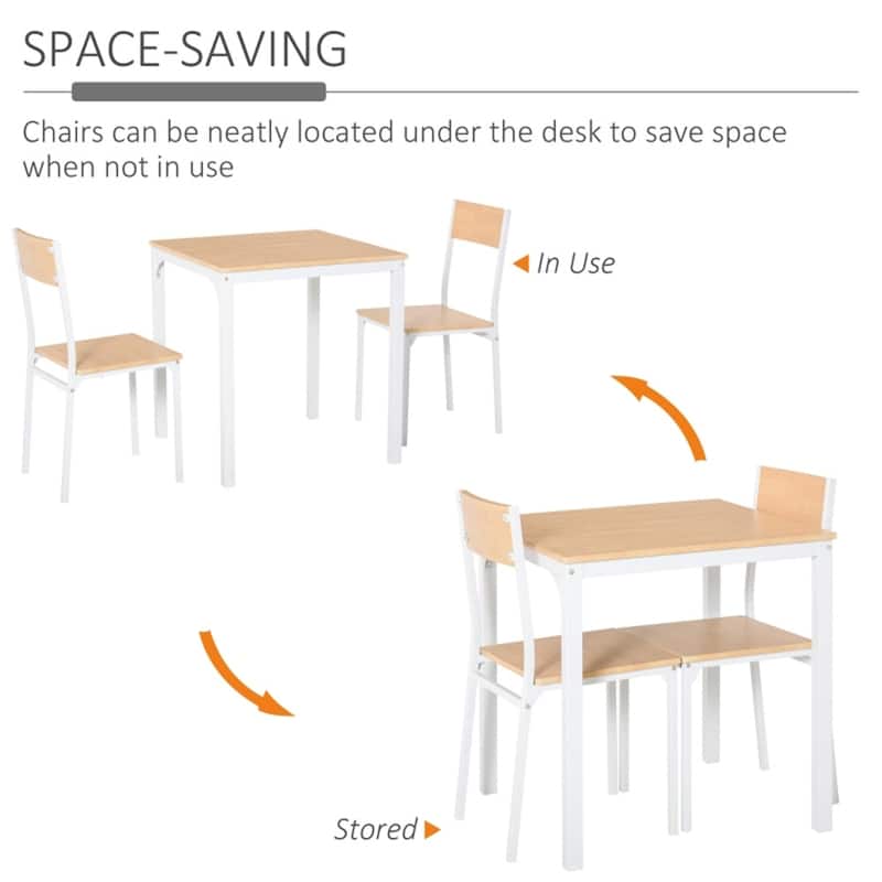 3-Piece Modern Kitchen Furniture White Square Dining Table Set with 2 Chairs and Steel Frame