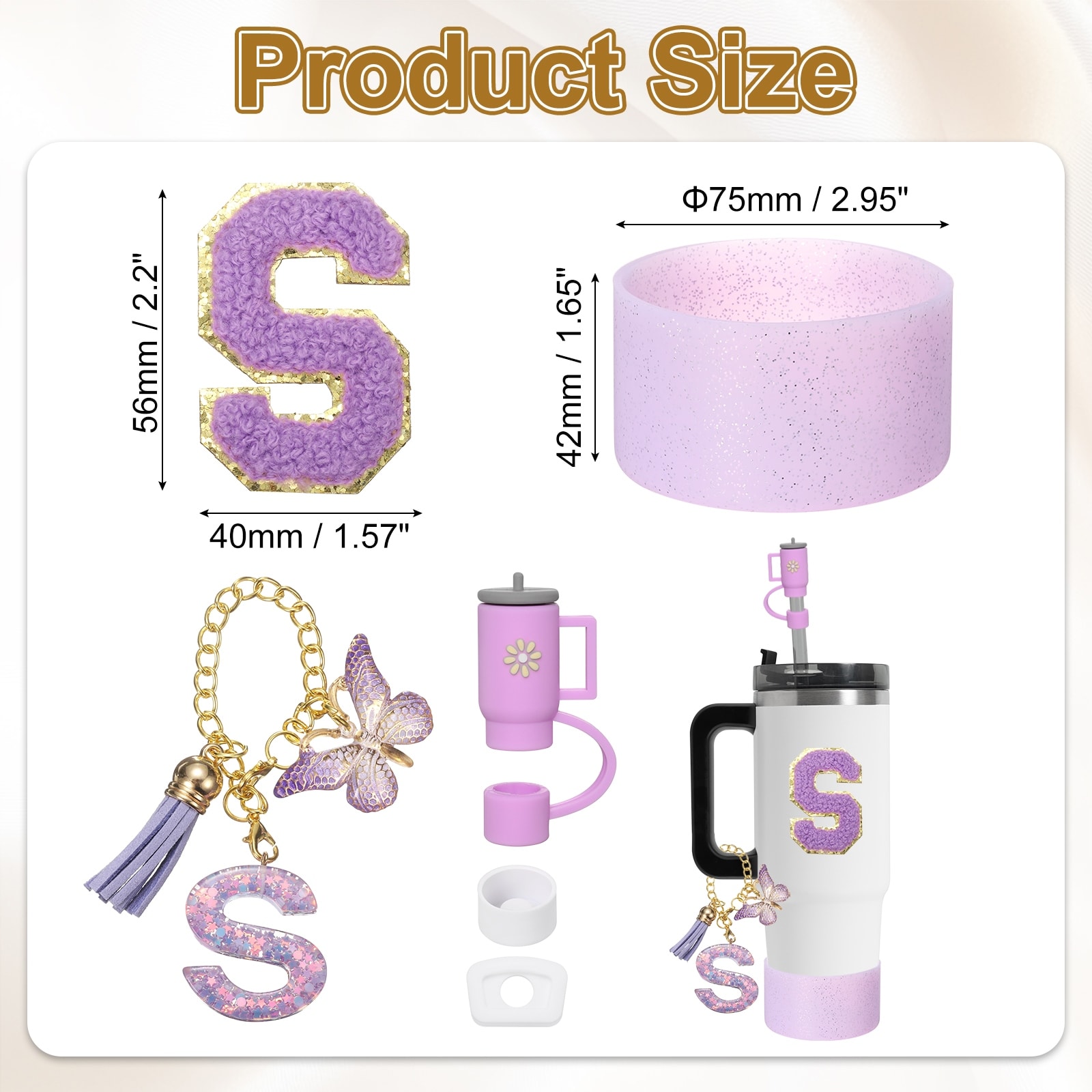 Cup Accessories Set for Cup Tumbler with Handle, Including Silicone Straw Cover, Boot, Spill Proof Stopper, Handle Charm