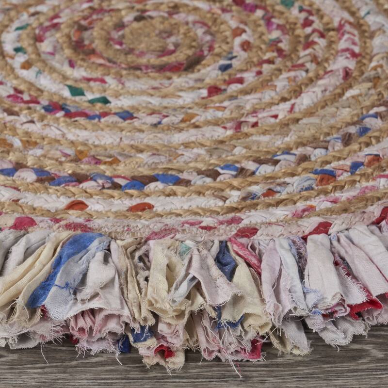 Sevita Organic Jute Braided Area Rug, White and Multi