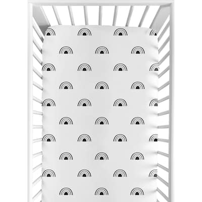 White and Black Boho Rainbow Boy Girl Fitted Crib Sheet - Black and White Bohemian Celestial Sky Gender Neutral Outdoors Nature