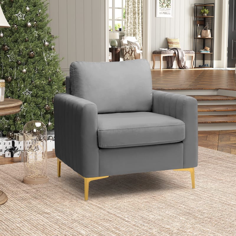 Upholstered Club Chair Accent Chair Velvet Arm Chair Comfortable Sofa Chair - See picture - 1-piece, Gray