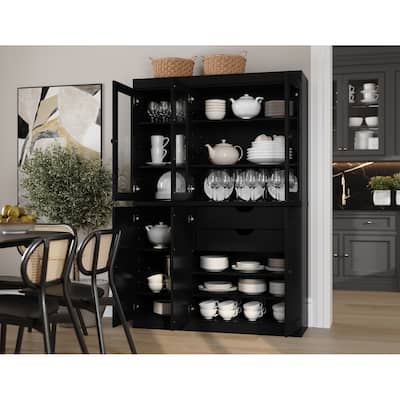 Palace Imports 100% Solid Wood China Pantry with Glass or Solid Wood Doors and 2-Drawers - 48.5" x 71.5"