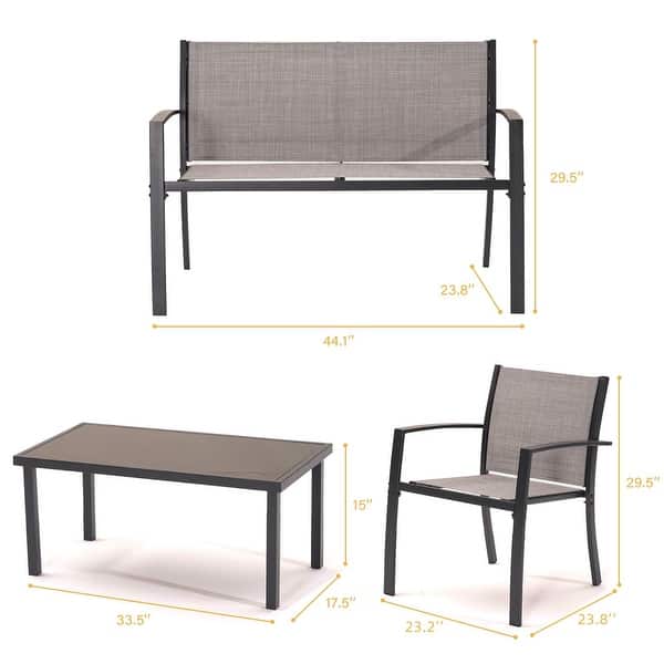 dimension image slide 3 of 2, Bonosuki 4 Pieces Patio Furniture Sets Textilene Bistro Sets