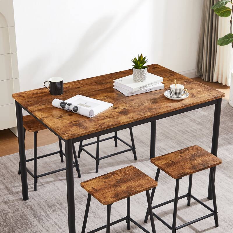 5 Piece Dining Set Wood Metal Table and 4 Chairs Kitchen Furniture