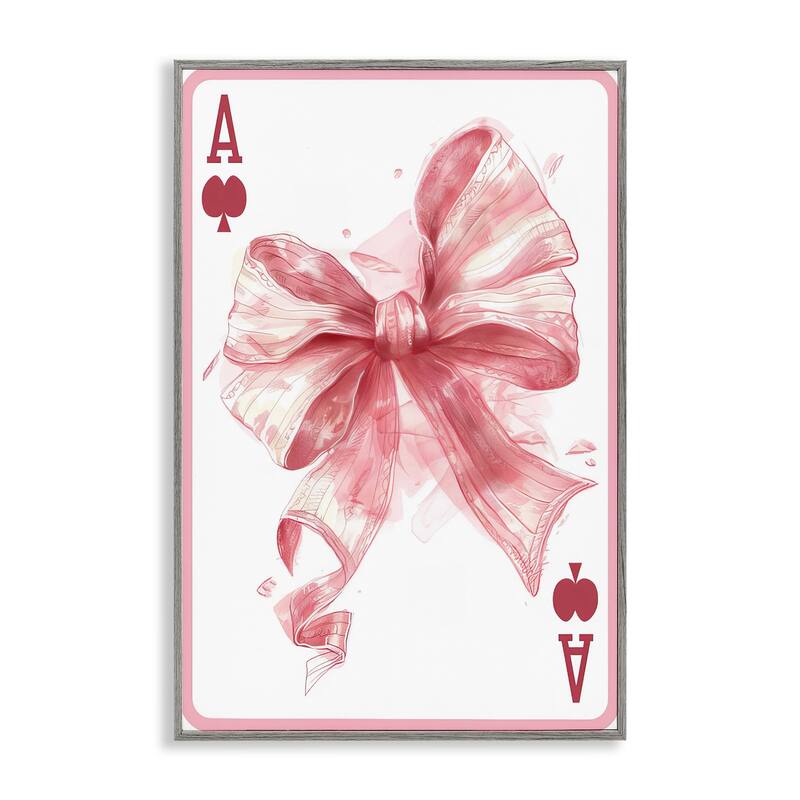 Stupell Pastel Bow Playing Card Framed Giclee Art Design By LSR Design Studio - 20 x 30 - Grey