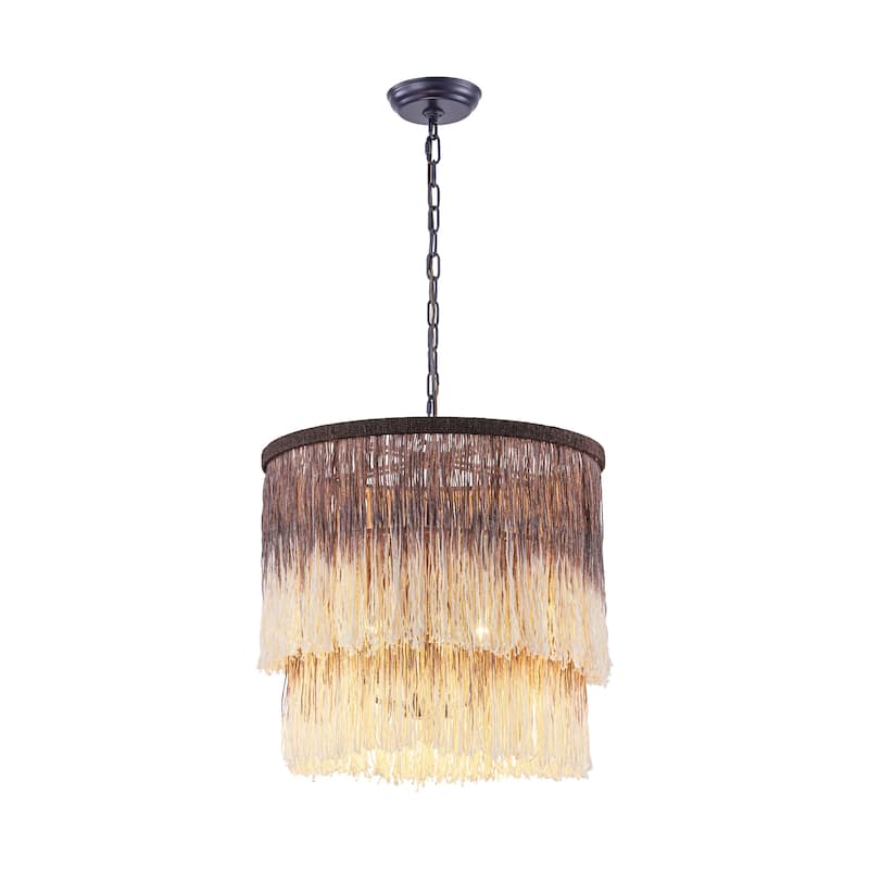 17.7" 3-Light Bohemian Farmhouse Purple Round Hand-made Cotton Fringe Tiered Hanging Chandelier Living Room,Bedroom