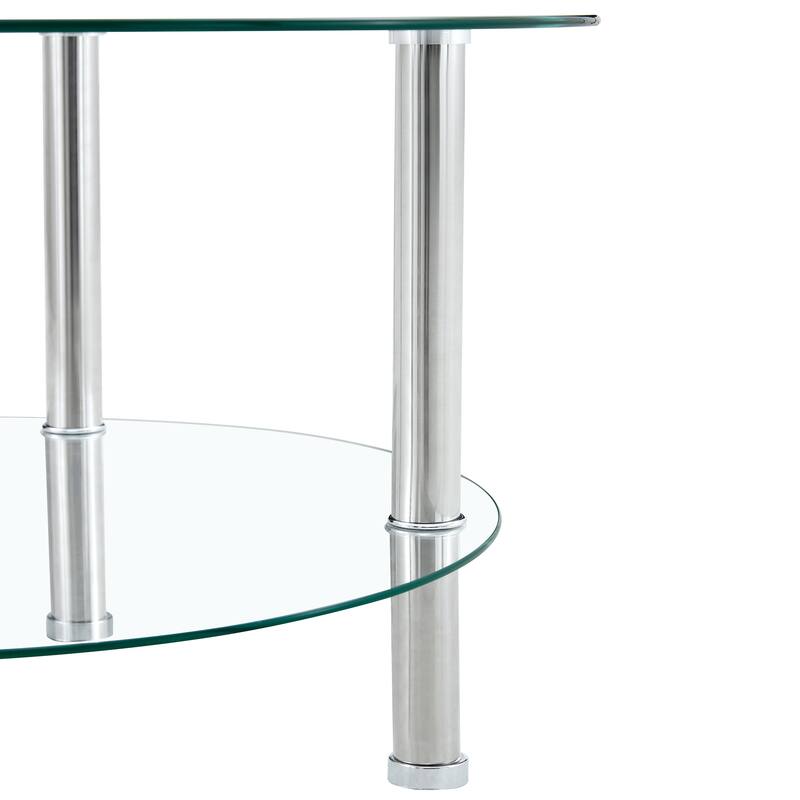 Modern Minimalist Coffee Table 2 Tier Coffee Table with Cylindrical Gold Plated Iron Pipe and Anti-slip Mat, for Living Room