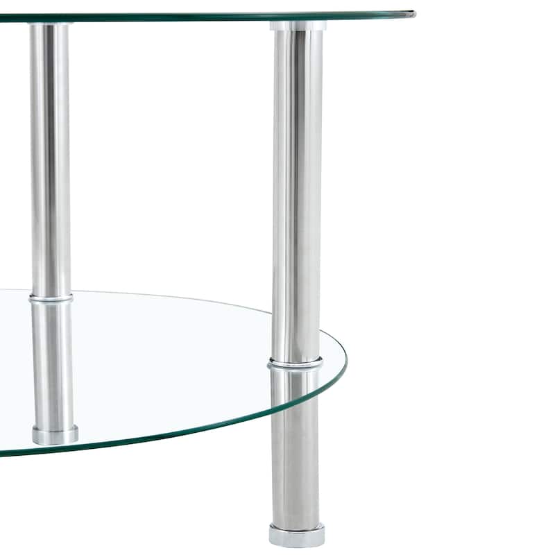 Roomfitters Double Layer Glass Coffee Table with Gold Legs, 27.5" Top and 23.6" Bottom, Modern Minimalist Design
