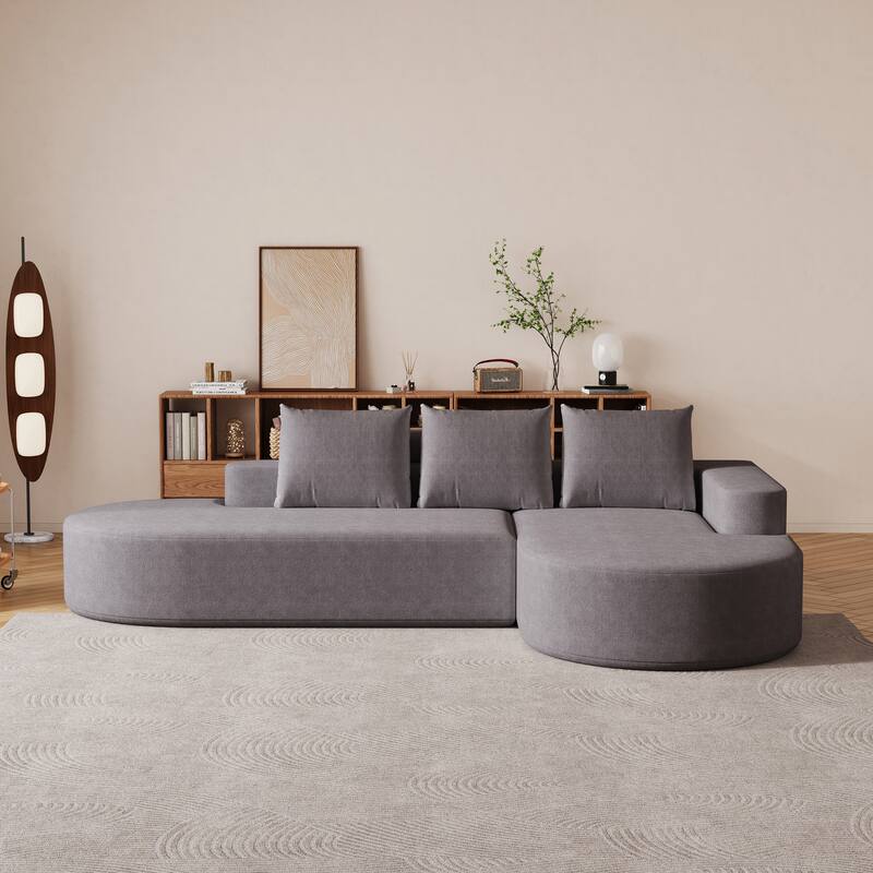 L Shaped Modular Curved Sectional Sofa, Chenille Upholstered 3 Seat Sofa, Corner Sofa with 3 Pillows for Living Room, Bedroom