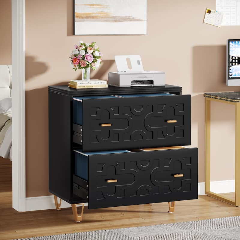 Modern White 2-Drawer File Cabinet, Office Lateral Filing Cabinet for Legal/Letter/A4 Size