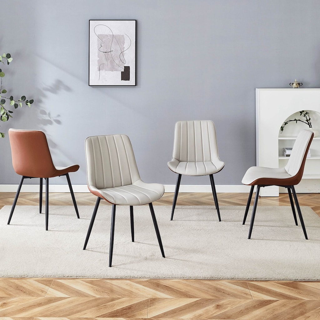 Dining Chair Set of 4 PU Extended Seating with Black Metal Legs