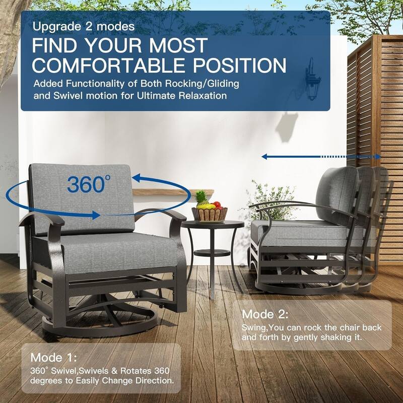 Kullavik Aluminum Outdoor Patio Sectional Sofa Set with Swivel Rocking Chairs and Coffee Table