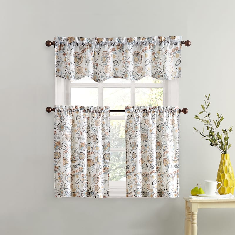 No. 918 Signy Jacobean Pattern Light Filtering Rod Pocket Kitchen Curtain Valance - 54" x 14" - 54" x 14"