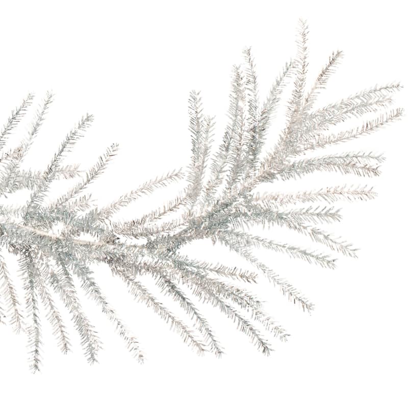 White PVC Tinsel Pine Garland with Wired Branches Festive Holiday Decor - 60” x 12” x 6” (L x W x H)