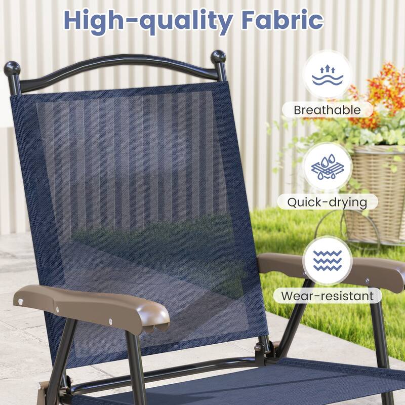 Set of 2 Outdoor Folding Sling Back Chairs for Patio and Camping