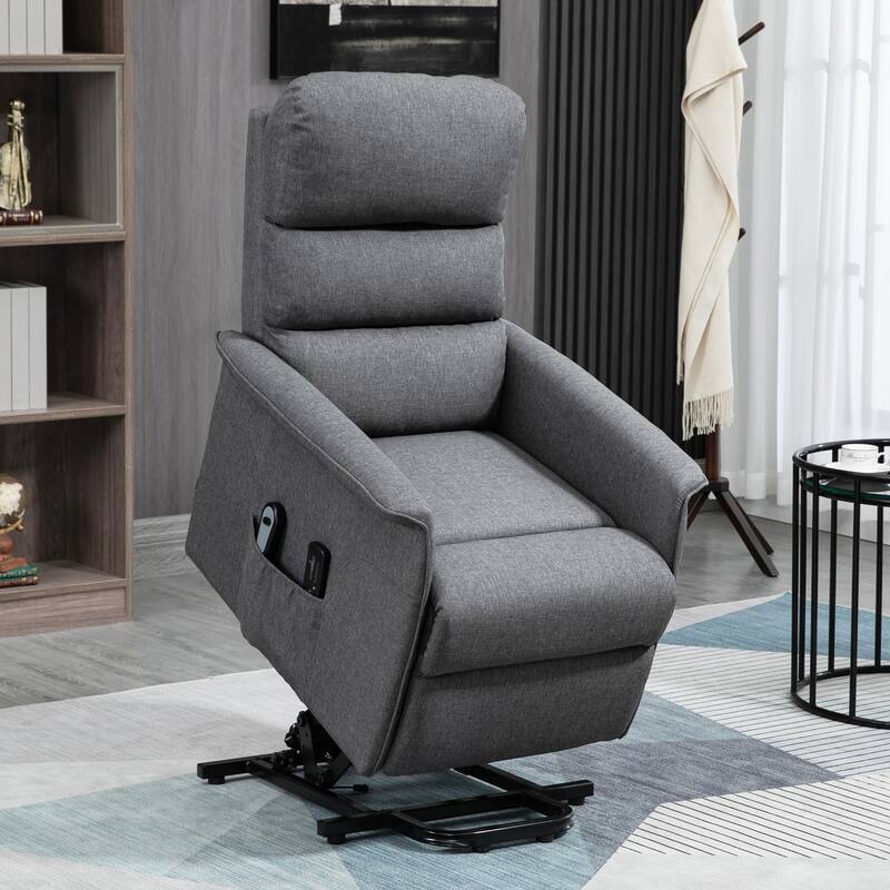 Grey Power Lift Recliner for Elderly with Massage, Remote, and Side Pockets