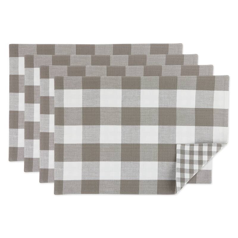 Reversible Buffalo Check Cotton Placemats - 17" - Gray and White - Set of 4
