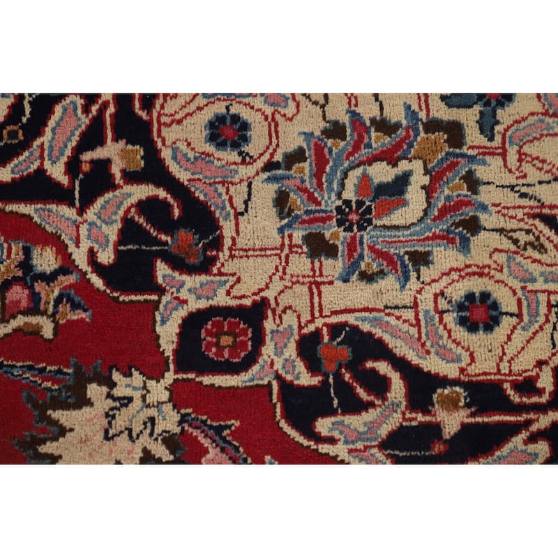 Traditional Red Mashad Persian Vintage Rug Hand-Knotted Wool Carpet - 6'7"x 10'0"