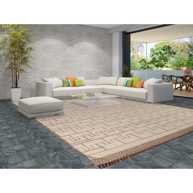 Modern Moroccan Large Rug Handmade Beige Wool Carpet - 11'10"x 16'1"