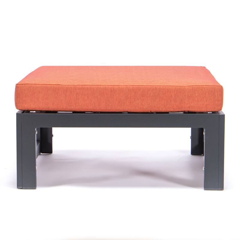 Chelsea Patio Ottoman in Black Aluminum with Cushions Set of 2 by LeisureMod