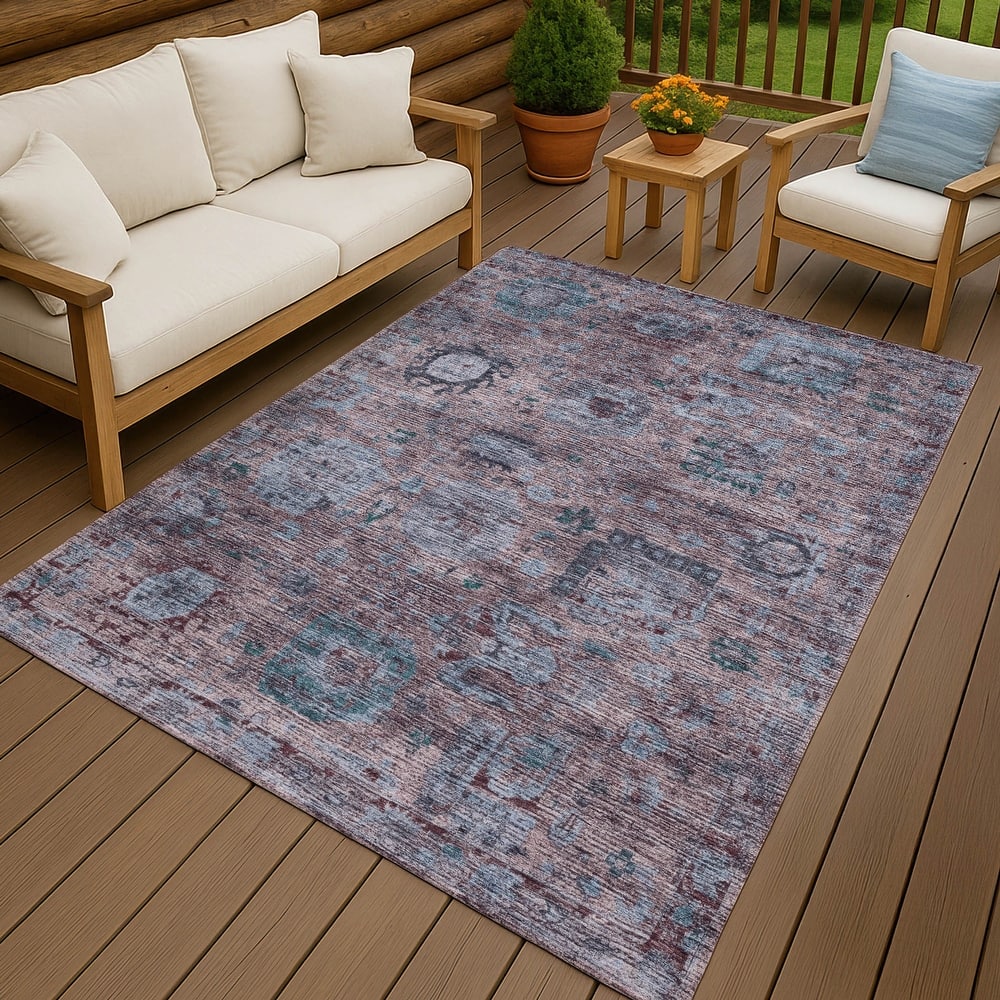 Machine Washable Indoor/ Outdoor Vintage Traditional Chantille Rug