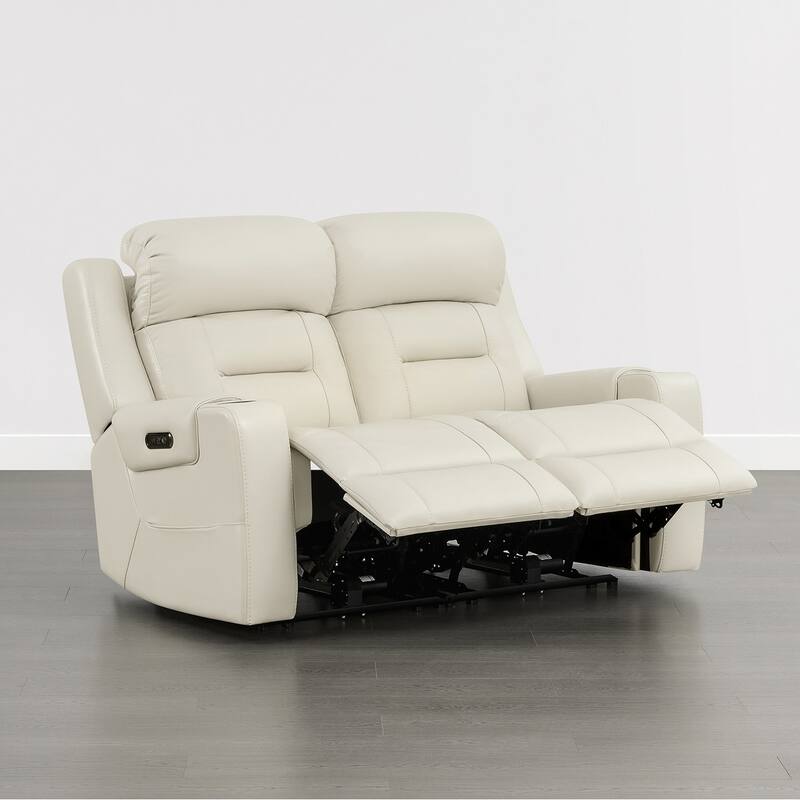 Spruce & Spring Genuine Leather Power Reclining Sofa with Wireless Charging