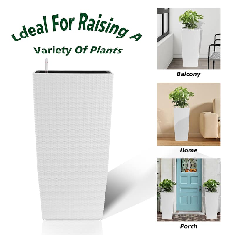Self-Watering Rattan Enhanced Outdoor Planter with Dual-Basin Design