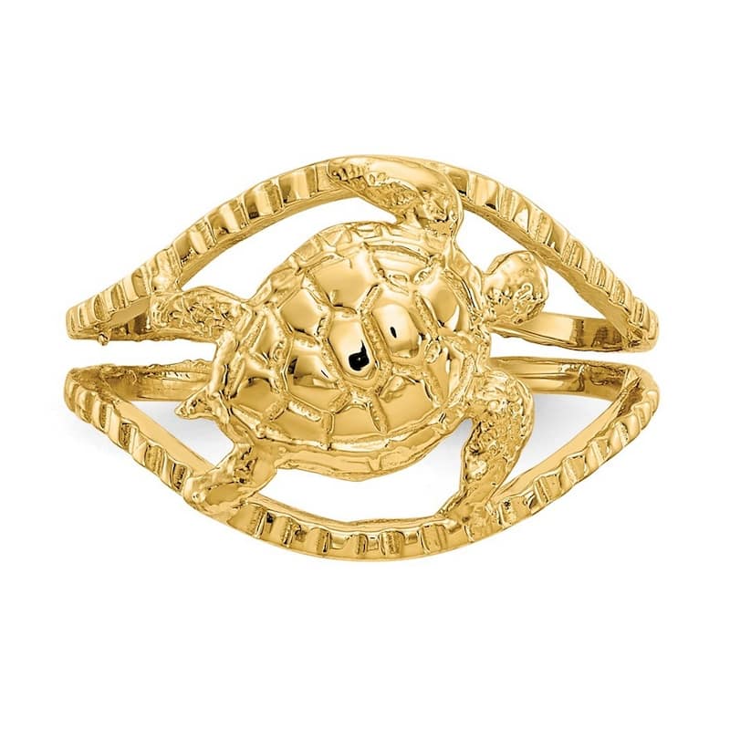 Curata 14 karat Yellow Gold Texutred Large Turtle Adjustable Toe Ring (6mm)