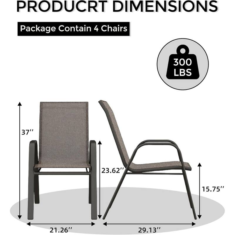Outdoor Stackable Patio Chairs, High-Back Metal Frame with Durable Textilene Fabric, Set of 4