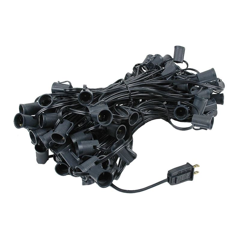 100 Foot C9 Ceramic Christmas Light Set, Hanging String Lights, Black Wire