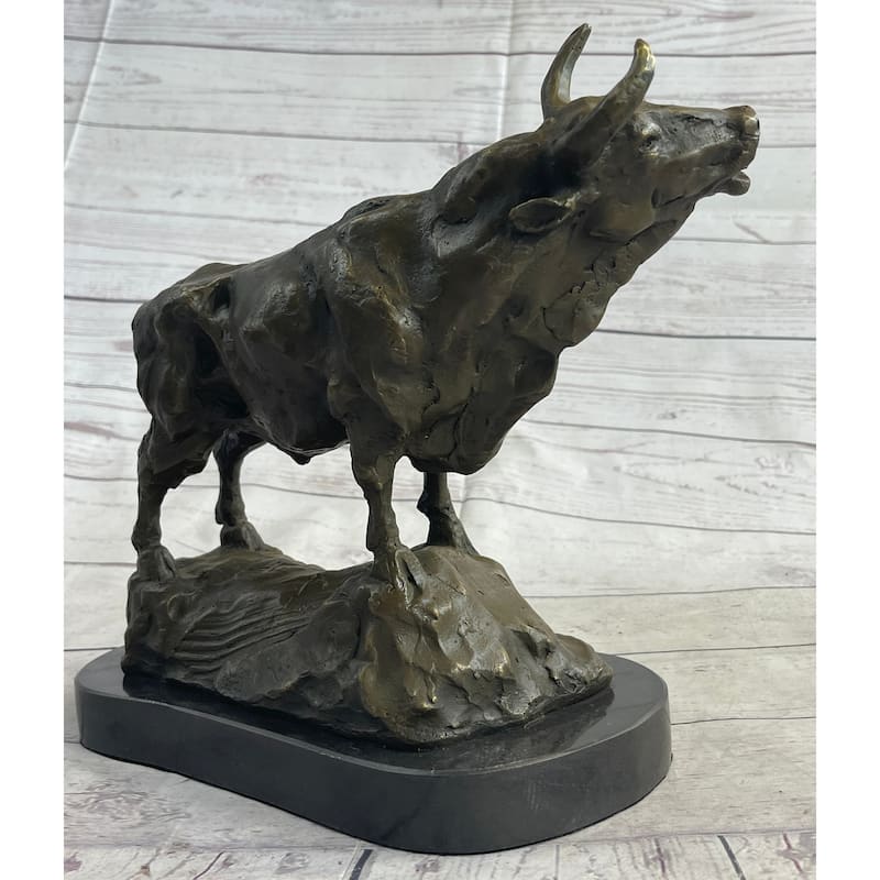 Imitative Bull Cow Imitative Cattle Farm Animal Bronze Metal Statue Sculpture On Marble Base