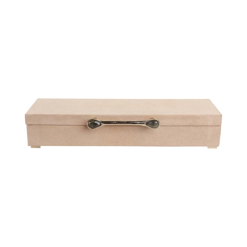 Gemstone Decorative Box with Sculptural Handle and Lid - 18", Tan - 18.0"