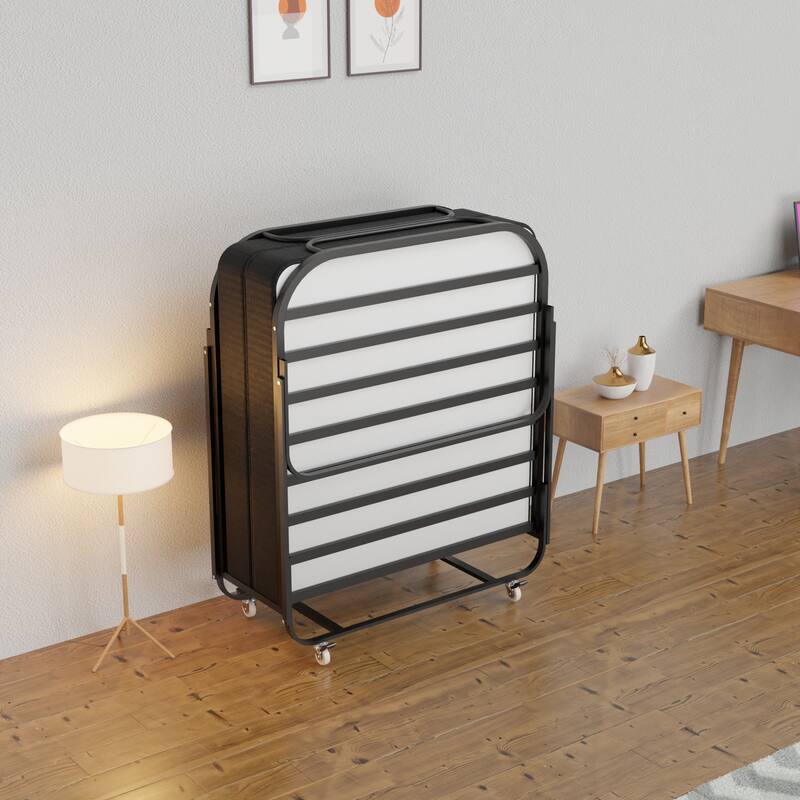 16" Rollaway Cot Bed with 5" Memory Foam Mattresses, Sturdy Metal Folding Frame, Fully Assembled, for Adults and Kids