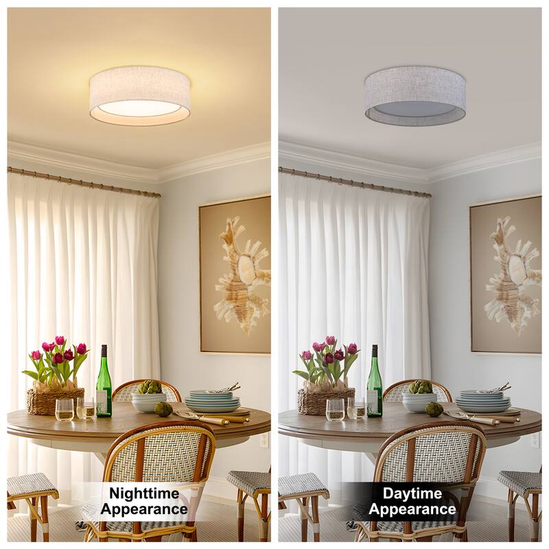 Starsky Modern Linen Drum Flush Mount Ceiling Light with 5-CCT Selectable LED (3000-6000K)