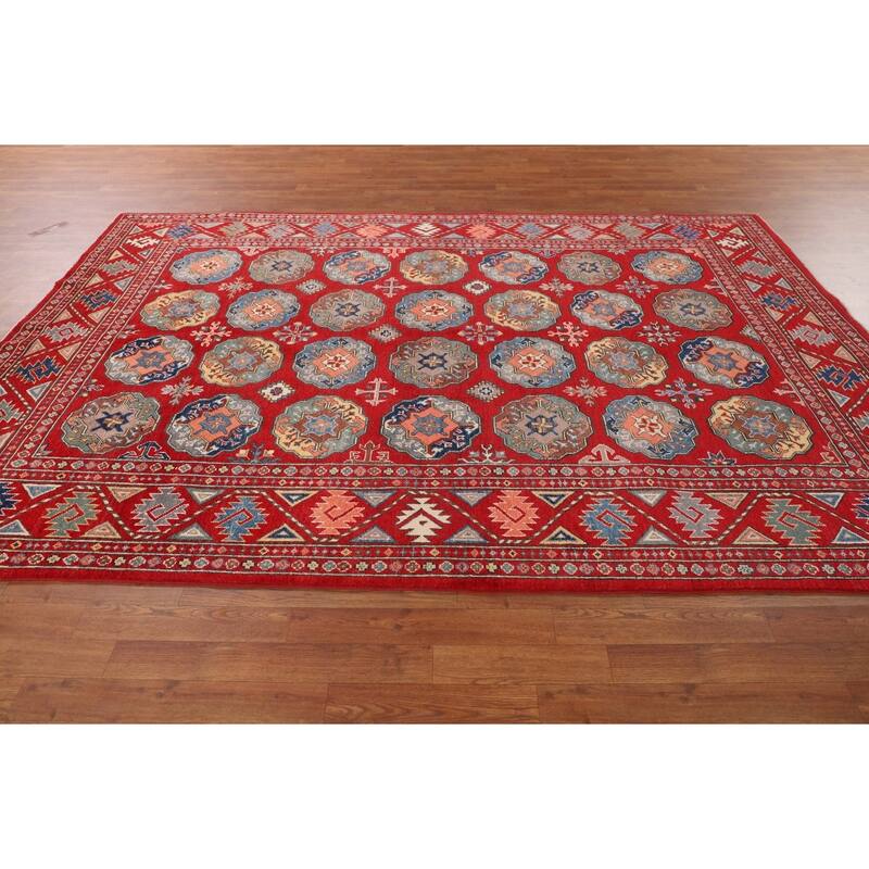 All-Over Red Kazak Oriental Area Rug Hand-Knotted Wool Carpet - 6'7" x 9'7"