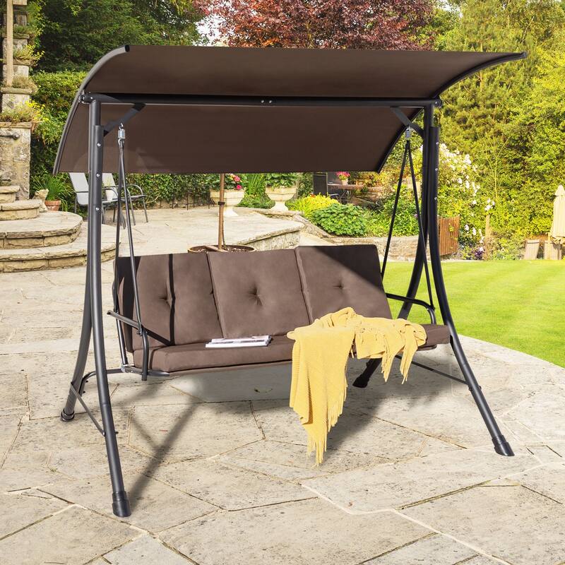 Costway 3-Seat Outdoor Porch Swing Adjustable Canopy Padded Cushions - See Details