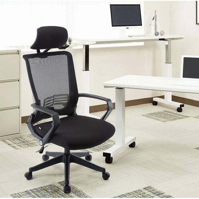 Rolling Ergonomic Office Armchair Headrest Mesh Chair Lumbar Support