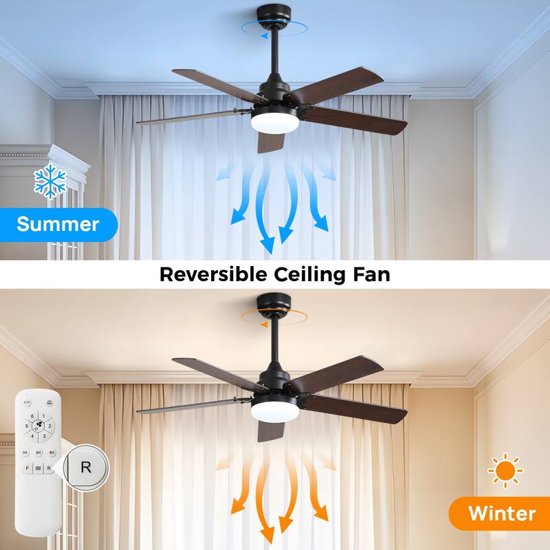 42 Inch Modern Ceiling Fan With LED Light 5 Blades Remote Control Reversible DC Motor For Bedroom