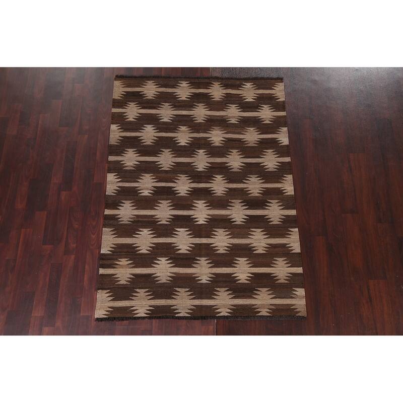 Natural Dye Geometric Tribal Kilim Oriental Wool Area Rug Hand-woven - 4'9" x 6'1"