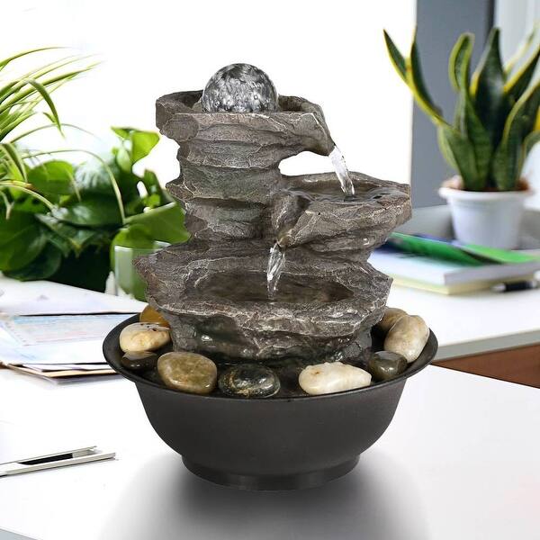 Shop 4 Tier Cascading Resin Rock Falls Tabletop Water Fountain