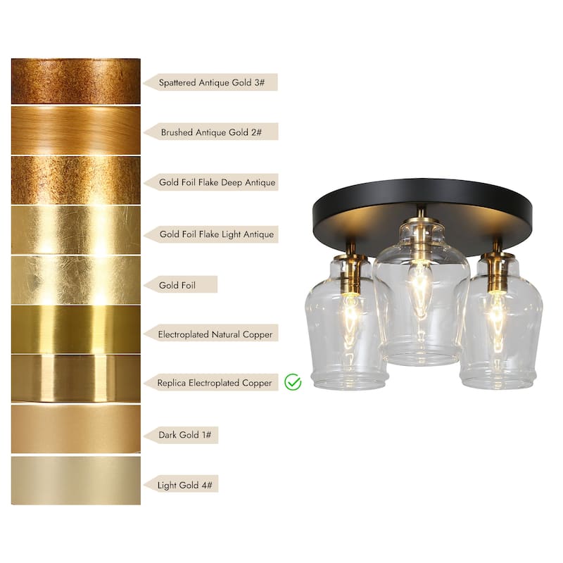 Modern 3-Light Black Gold Glass Flush Mount Ceiling Foyer Light for Kitchen - 11 " D × 8 " H